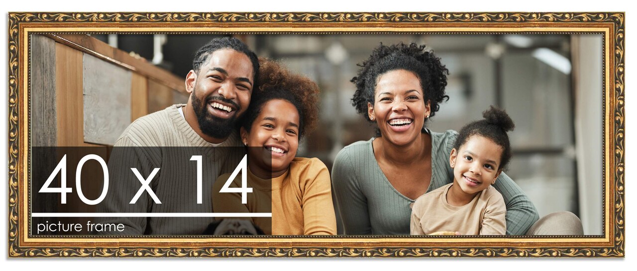 40x14 Solid Wood Antique Picture Frame with UV-Resistant Acrylic & Acid-Free Backing, Available in 4 Finishes: Bronze, Gold, Silver, and Gold with Black